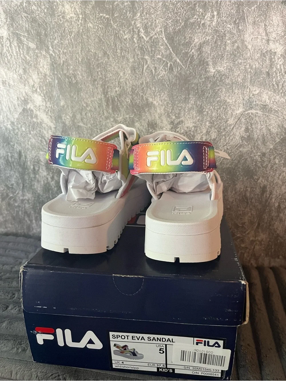 Fila Kids Rainbow Gradient Platform Sandals - White and Multicolor 5Y